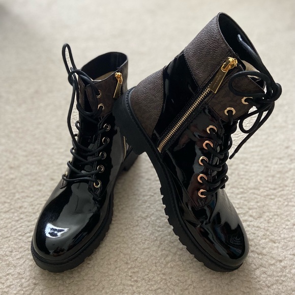 Michael Kors Shoes - NWOT Michael Kors Alastair Patent Leather Lace-Up Side Zipper Combat Boots